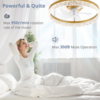 LEDIARY 20" Modern Ceiling Fans with Lights and Remote, Dimmable Low Profile Ceiling Fan, Flush Mount Ceiling Fan, Stepless Color Temperature Change and 6 Speeds - White