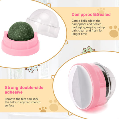 3 Pack Catnip Balls, Catnip Ball for Cats Wall, Edible Kitty Toys for Cats Lick, Safe Healthy Kitten Chew Toys, Teeth Cleaning Dental Cat Toys, Cat Wall Treats (Green)