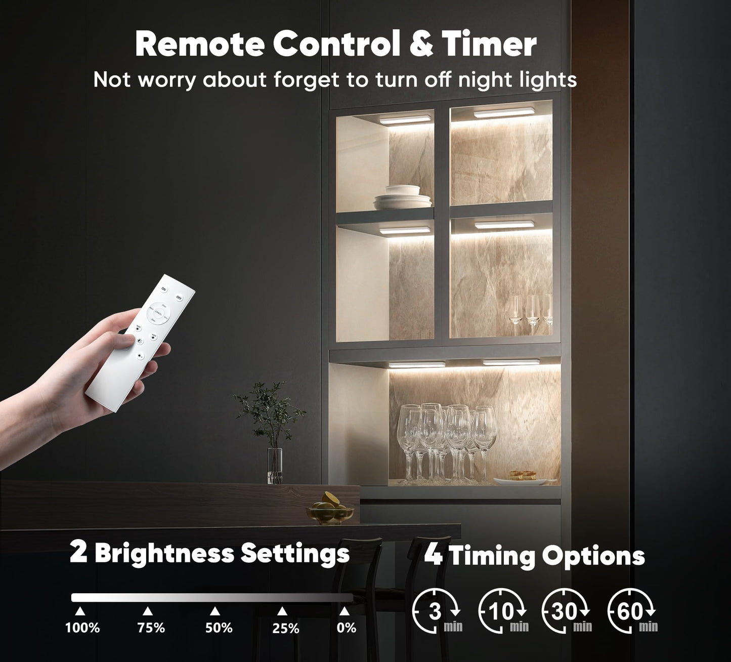 Under Cabinet Lighting, 2 Pack Motion Sensor Light Indoor, Rechargeable Closet Lights Battery Operated, LED Lights for Bedroom, Wireless Dimmable Cabinet Lights, Motion Sensor Step Night Light