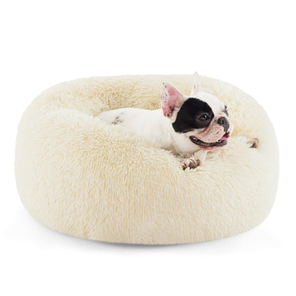 Bedsure Calming Cat Beds for Indoor Cats - Small Cat Bed Washable 20 inches, Anti-Slip Round Fluffy Plush Faux Fur Pet Bed, Fits up to 15 lbs Pets, Camel