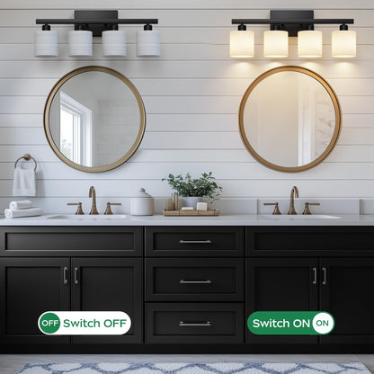 PARTPHONER Bathroom Light Fixtures, Bathroom Lighting Fixtures Over Mirror, Interior Classic Vanity Lights, Modern Bathroom Vanity Light with Textured White Glass Shade, Brushed Nickel, 3-Light