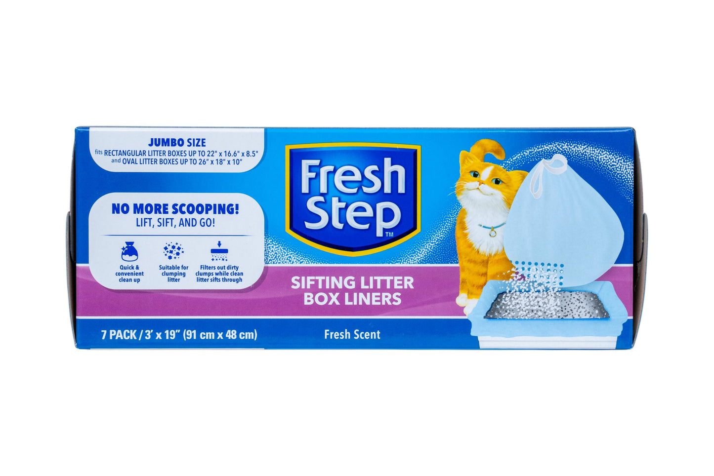 Fresh Step Drawstring Cat Litter Box Liners, Unscented, Size Jumbo, 36" x 19" | Kitty Litter Bags - 15 Count - Cat Litter Liners for Rectangle or Oval Large Litterboxes