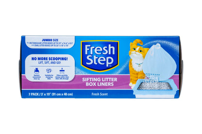 Fresh Step Drawstring Cat Litter Box Liners, Unscented, Size Jumbo, 36" x 19" | Kitty Litter Bags - 15 Count - Cat Litter Liners for Rectangle or Oval Large Litterboxes