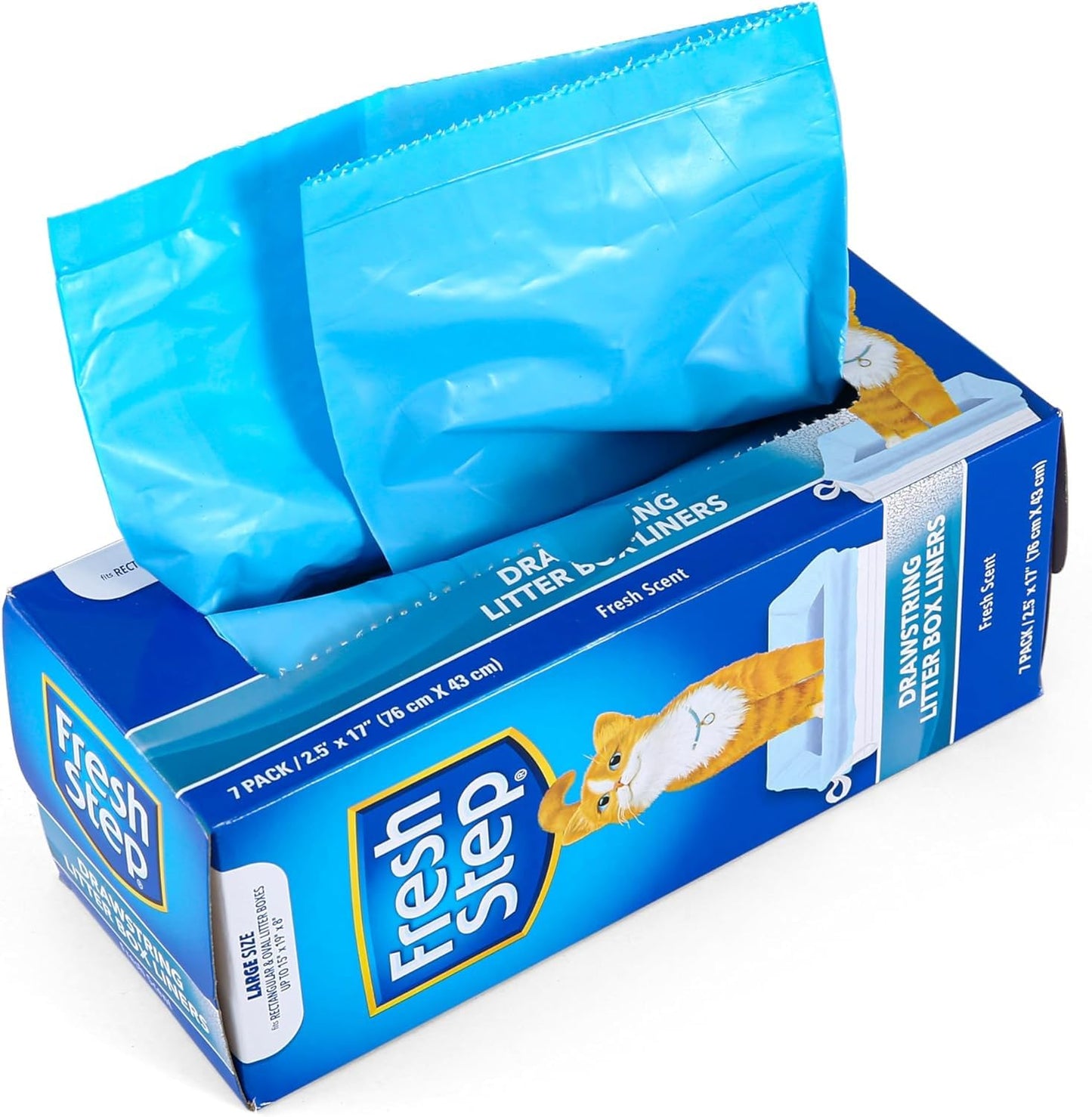 Fresh Step Drawstring Cat Litter Box Liners, Unscented, Size Jumbo, 36" x 19" | Kitty Litter Bags - 15 Count - Cat Litter Liners for Rectangle or Oval Large Litterboxes