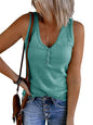 Saodimallsu Womens V Neck Tank Tops Summer Ribbed Sleeveless Henley Shirts Casual Loose Button Up Cami Knit Tees