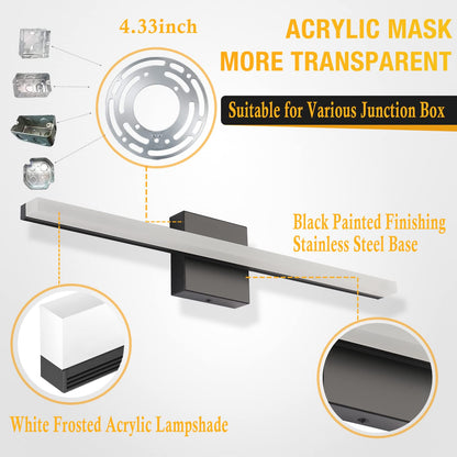 Combuh LED Bathroom Vanity Light Bar 16 Inch 9W Black IP44 Bathroom Light Fixtures Over Mirror Modern Bath Wall Lighting Fixture Sconce Indoor Cool White 6000K