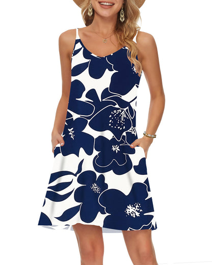 MISFAY Women's Summer Spaghetti Strap Casual Swing Tank Beach Cover Up Dress with Pockets