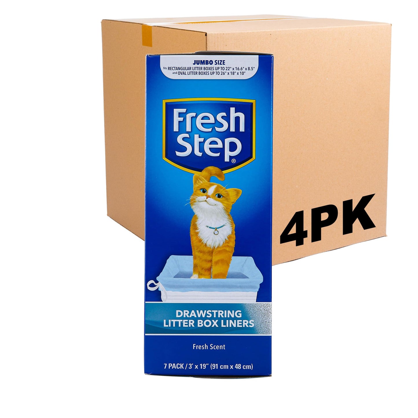 Fresh Step Drawstring Cat Litter Box Liners, Unscented, Size Jumbo, 36" x 19" | Kitty Litter Bags - 15 Count - Cat Litter Liners for Rectangle or Oval Large Litterboxes