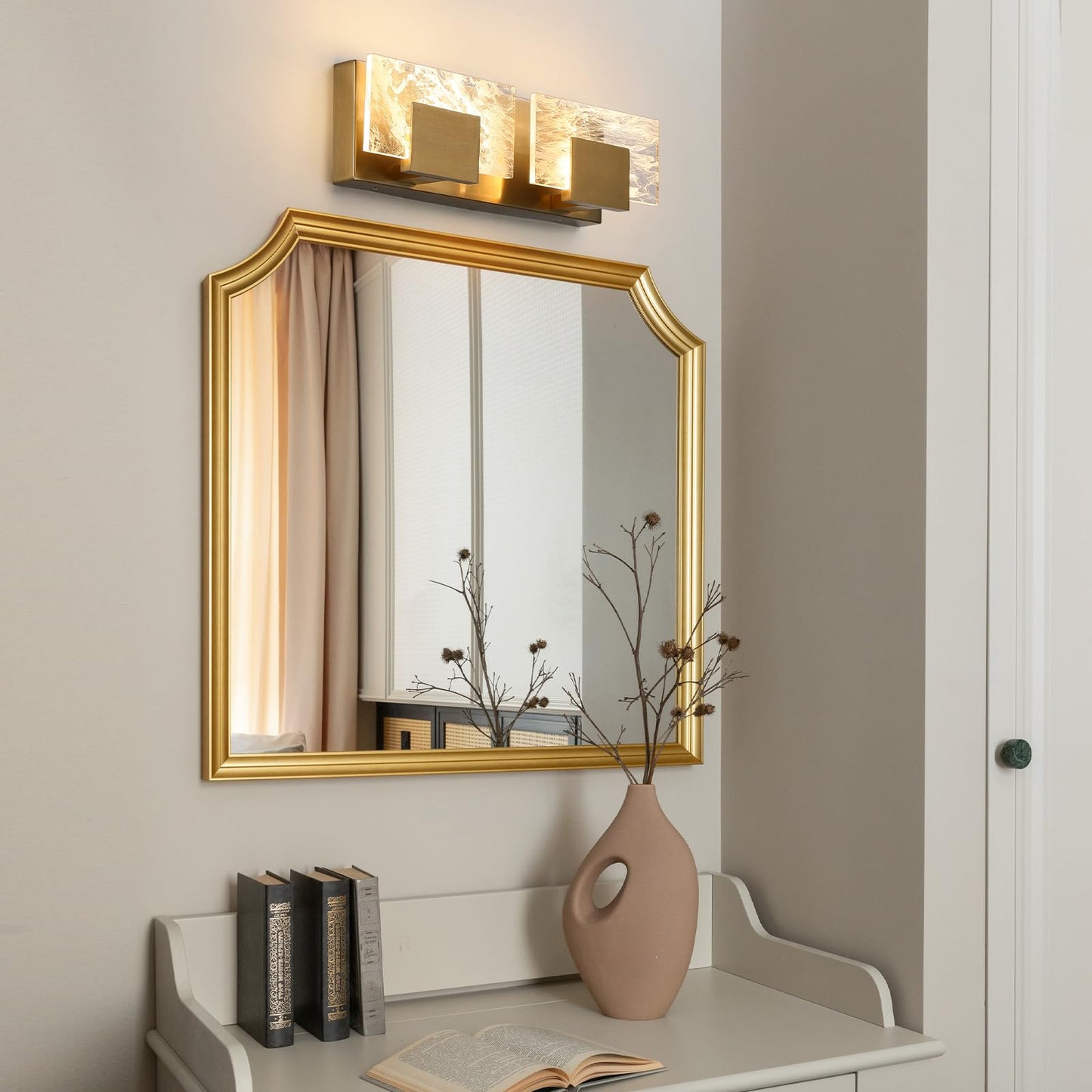 LED Bathroom Vanity Light: 24 inch Brushed Gold Acrylic Modern Lighting Fixtures - 3 Lights Contemporary Smoke Design Wall Lights Fixture Over Mirror 3000K