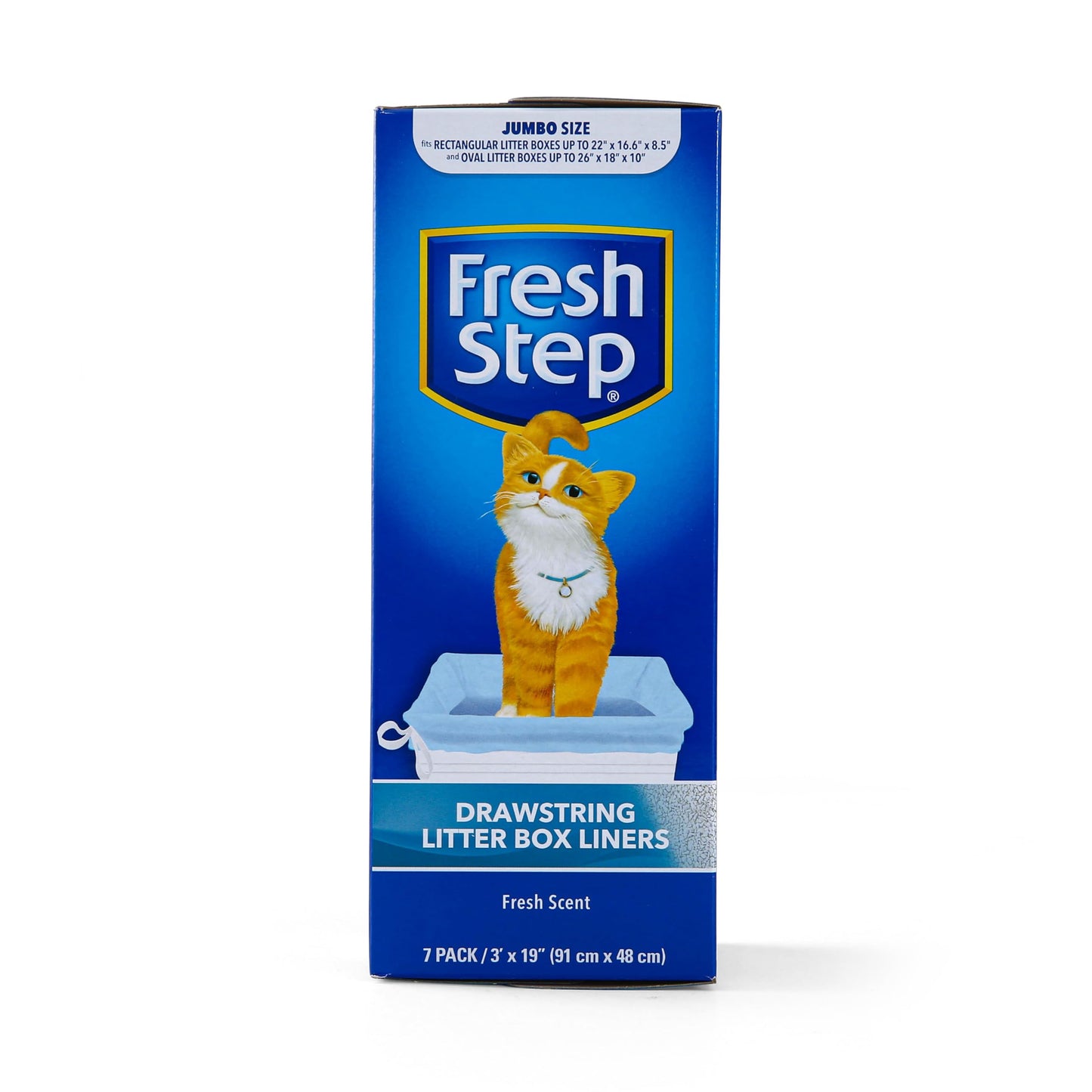 Fresh Step Drawstring Cat Litter Box Liners, Unscented, Size Jumbo, 36" x 19" | Kitty Litter Bags - 15 Count - Cat Litter Liners for Rectangle or Oval Large Litterboxes