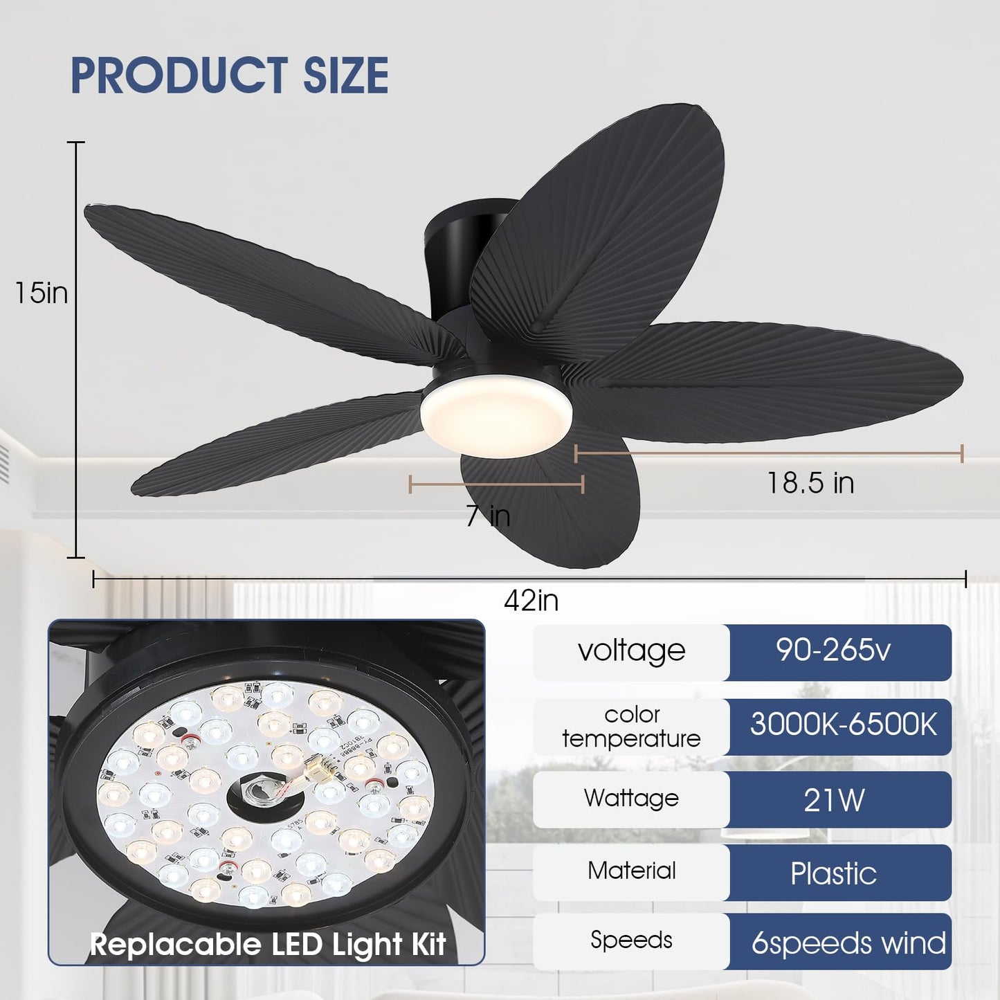 Ceiling Fans with Lights-36 Low Profile Ceiling Fan with Light and Remote/APP Control,Flush Mount,DC Reversible,LED Dimmable Blakc Ceiling Fans for Bedroom,Indoor/Outdoor Patio Use