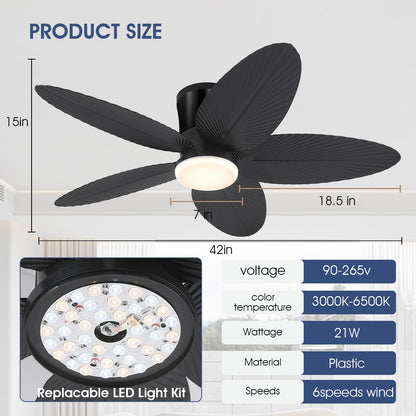 Ceiling Fans with Lights-36 Low Profile Ceiling Fan with Light and Remote/APP Control,Flush Mount,DC Reversible,LED Dimmable Blakc Ceiling Fans for Bedroom,Indoor/Outdoor Patio Use