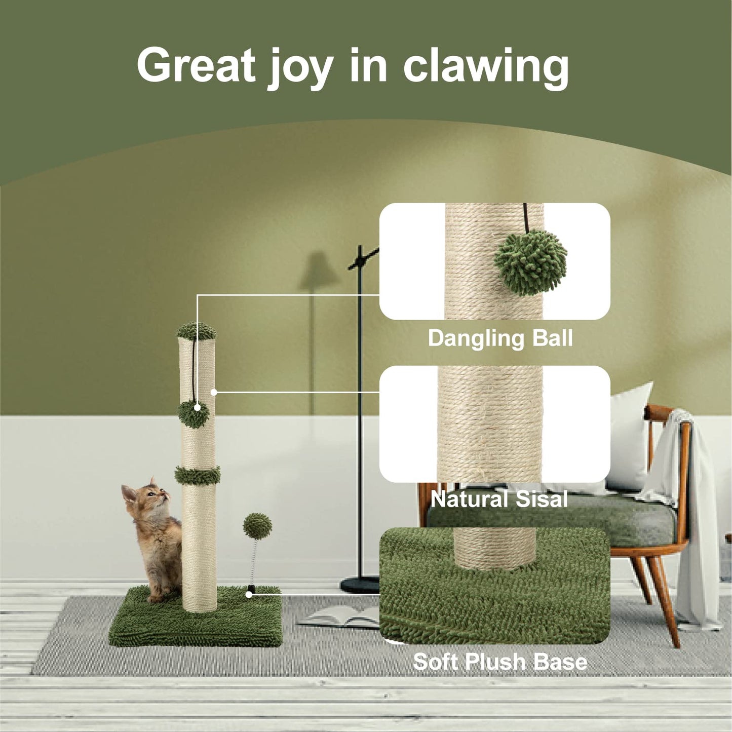 Cat Scratching Post Premium Basics Kitten Scratcher Sisal Scratch Posts with Hanging Ball 22in for Kittens or Smaller Cats (22 inches for Kitten, Beige)