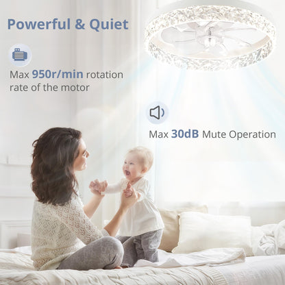 LEDIARY 20" Modern Ceiling Fans with Lights and Remote, Dimmable Low Profile Ceiling Fan, Flush Mount Ceiling Fan, Stepless Color Temperature Change and 6 Speeds - White