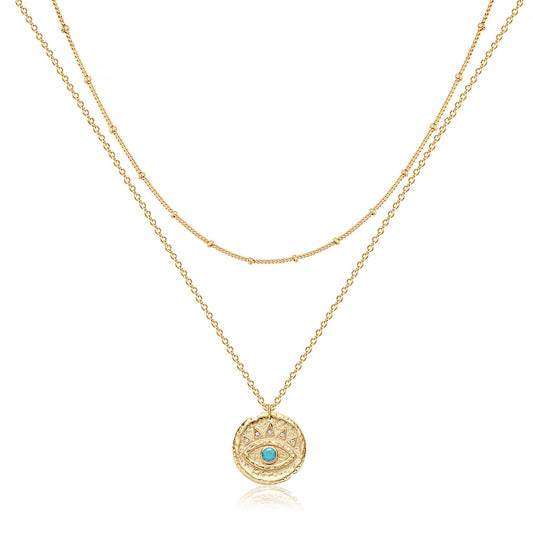 MEVECCO Layered Heart Necklace Pendant Handmade 18k Gold Plated Dainty Gold Choker Arrow Bar Layering Long Necklace for Women