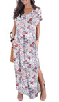 GRECERELLE Women's Casual Loose Pocket Long Dress Short Sleeve Split Maxi Dresses