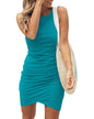 BTFBM Women 2025 Summer Sleeveless Tank Dresses Crew Neck Slim Fit Short Casual Ruched Bodycon Party Club Mini Dress