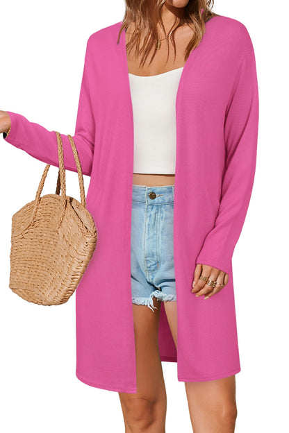 OUGES Women's Open Front Cardigan Shirt with Pockets Long Sleeve Lightweight Coat