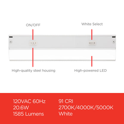 UltraPro 24 inch Hardwired Under Cabinet Lights, 3 Color Settings - 2700K/4000K/5000K - Warm White, Cool White, and Daylight, Under Cabinet Lighting, Dimmable Under Counter Lights for Kitchen, 45368