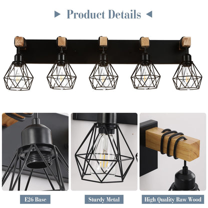 Farmhouse Vanity Light for Bathroom, 3-Light Wood Bathroom Vanity Light Fixtures Over Mirror, Rustic Sconces Wall Lighting with Metal Lampshade for Living Room, Bedroom, Hallway