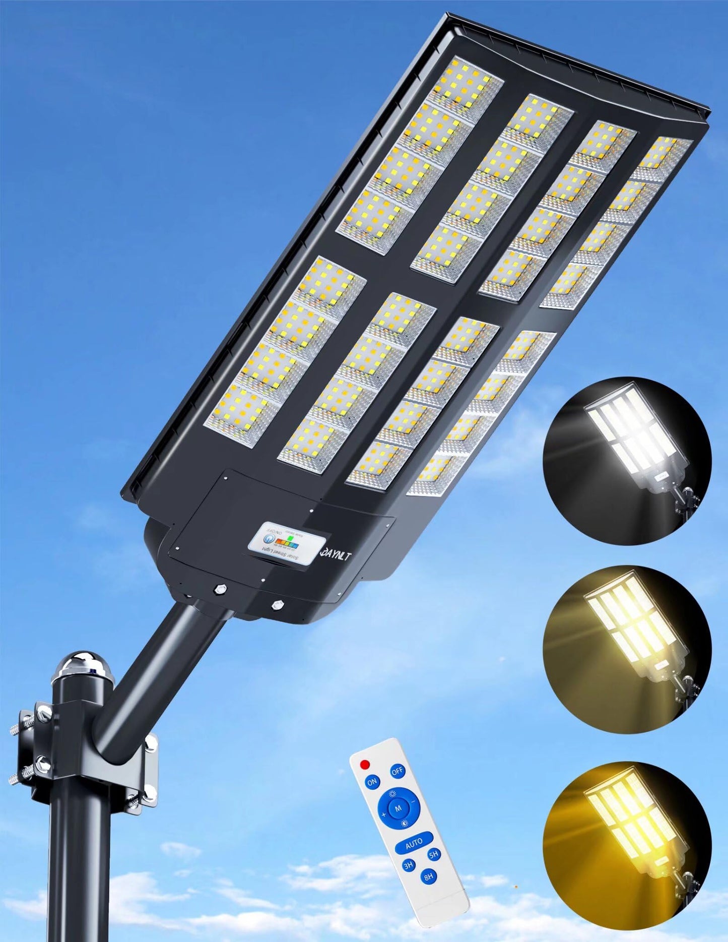 JAYNLT Y-7200W Solar Street Lights Outdoor,680000LM 6500K High Lumen Solar Parking Lot Lights Commercial, Dusk to Dawn Solar Security Flood Lights with Motion Sensor for Parking Lot,Garage,Stadium