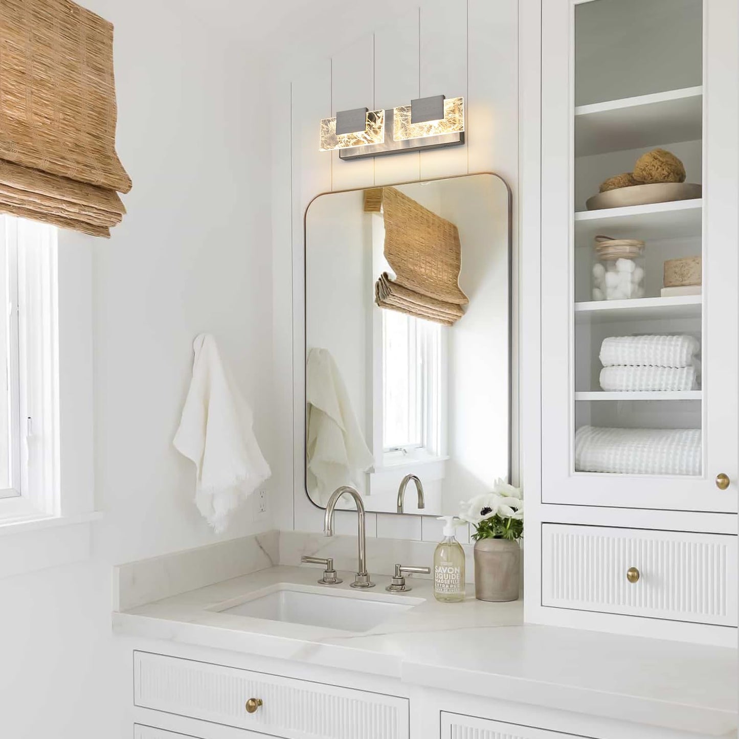 LED Bathroom Vanity Light: 24 inch Brushed Gold Acrylic Modern Lighting Fixtures - 3 Lights Contemporary Smoke Design Wall Lights Fixture Over Mirror 3000K