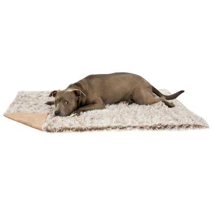 Furhaven - Manta impermeable y lavable para perros y gatos de interior, hecha en piel sintética de pelo largo sintético y terciopelo en color madera, XL, gris niebla