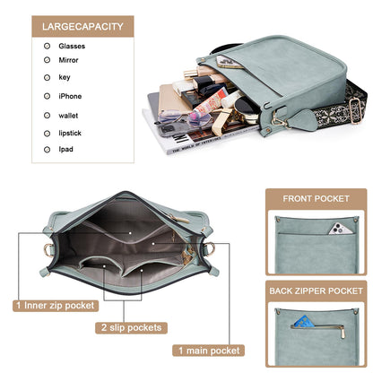 HKCLUF Crossbody Bags for Women Trendy Vegan Leather Hobo Handbags With 2PCS Adjustable Guitar Strap Shoulder Bucket Bags