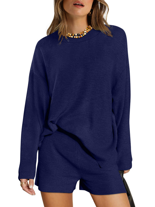 XIEERDUO Womens Sweater Sets 2 Piece Outfits Shorts Athleisure Lounge Wear Fall Fashion 2024