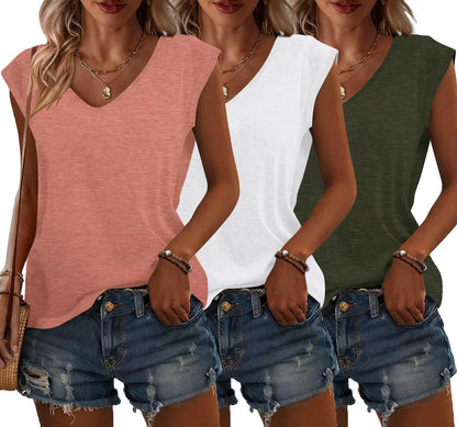 Bliwov 3 Pack Women's Cap Sleeve Tank Tops U Neck Spring Summer Tops Casual Tee Shirts 2025 Beach Vacation Fashion Clothes