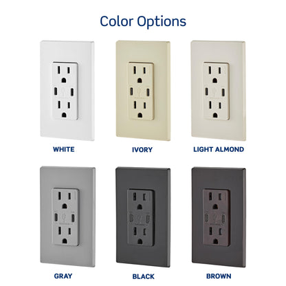 Leviton T5633-W Type A & Type-C USB In-Wall Charger with 15A Tamper-Resistant Outlet, USB Charger for Smartphones and Tablets, Not for Laptops, White