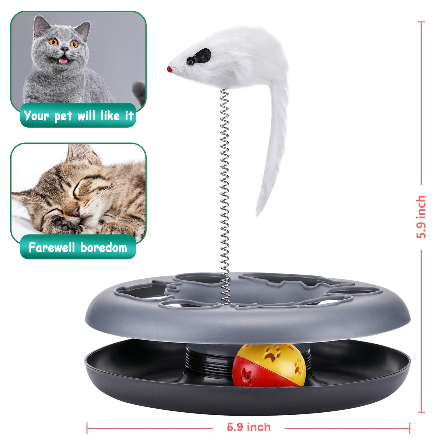 Cat Toys, Cat Toys for Indoor Cats,Interactive Kitten Toys Roller Tracks with Catnip Spring Pet Toy with Exercise Balls Teaser Mouse (red)