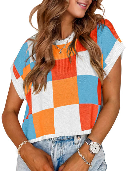 Womens Spring Crop Tops 2025 Cap Short Sleeve Sweater Vest Tank Loose Shirts Business Vacation Outfits Trendy Fall Summer Top