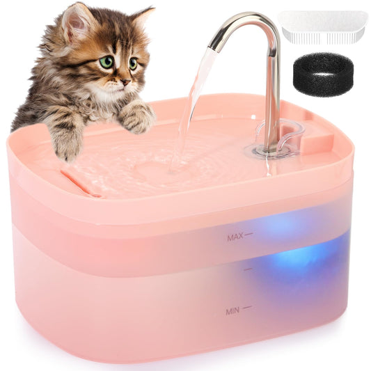 Cat Water Fountain, 84OZ/2.5L Cat Fountain, Super Silent Pet Water Fountain, Activated Carbon Filter, Translucent Pet Water Dispenser Suitable for Multiple Pets Family (Black)