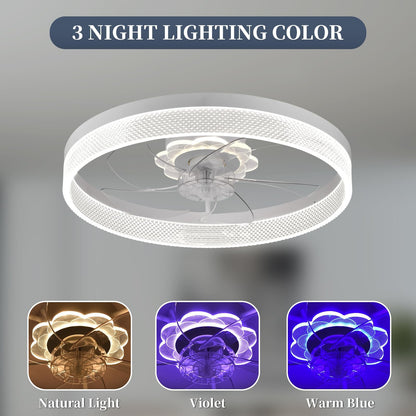 20‘’ Ceiling Fan with Light, Upgraded Low Profile Fan, Flush Mount Ceiling Fan, 6 Speeds, Dimmable LED, App & Remote Control, Quiet DC Motor, for Bedroom, Living Room, F115 White