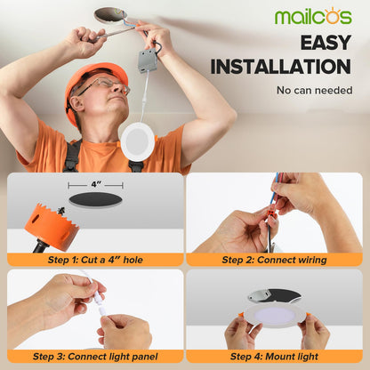 12 Pack 6 Inch 5CCT Ultra-Thin LED Recessed Ceiling Light with Junction Box, 2700K-5000K Selectable, 1050LM High Brightness, Dimmable Canless Wafer Downlight, 12W 120V, ETL