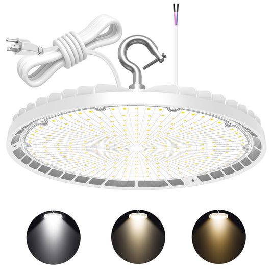LED High Bay Light 150W 120W 90W Adjustable, UFO High Bay LED Lights 3000K 4000K 5000K Tunable, Dimmable High Bay LED Shop Light for Garage Warehouse Factory, UL&DLC Listed White