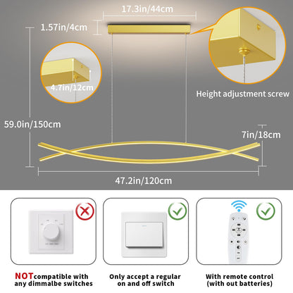 Modern LED Pendant Lights, 39in Chandelier Dimmable with Remote Control 3000k-6000K Adjustable Color Temperature, Aluminum Island Lighting Lamp Fixture for Kitchen, Dining Room, Billiard Room