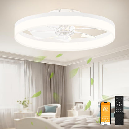 Low Profile Ceiling Fans with Lights and Remote, 23.6In Flush Mount