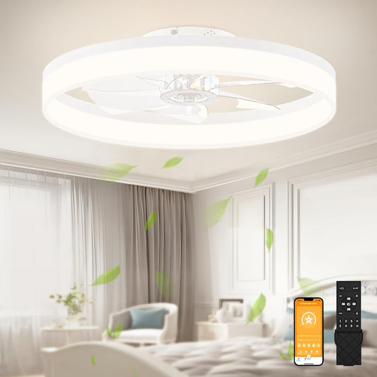 Low Profile Ceiling Fans with Lights and Remote, 23.6In Flush Mount