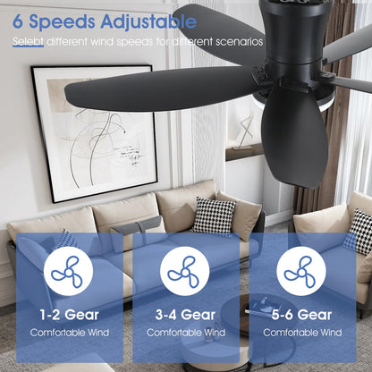 Ceiling Fans with Lights-36 Low Profile Ceiling Fan with Light and Remote/APP Control,Flush Mount,DC Reversible,LED Dimmable Blakc Ceiling Fans for Bedroom,Indoor/Outdoor Patio Use