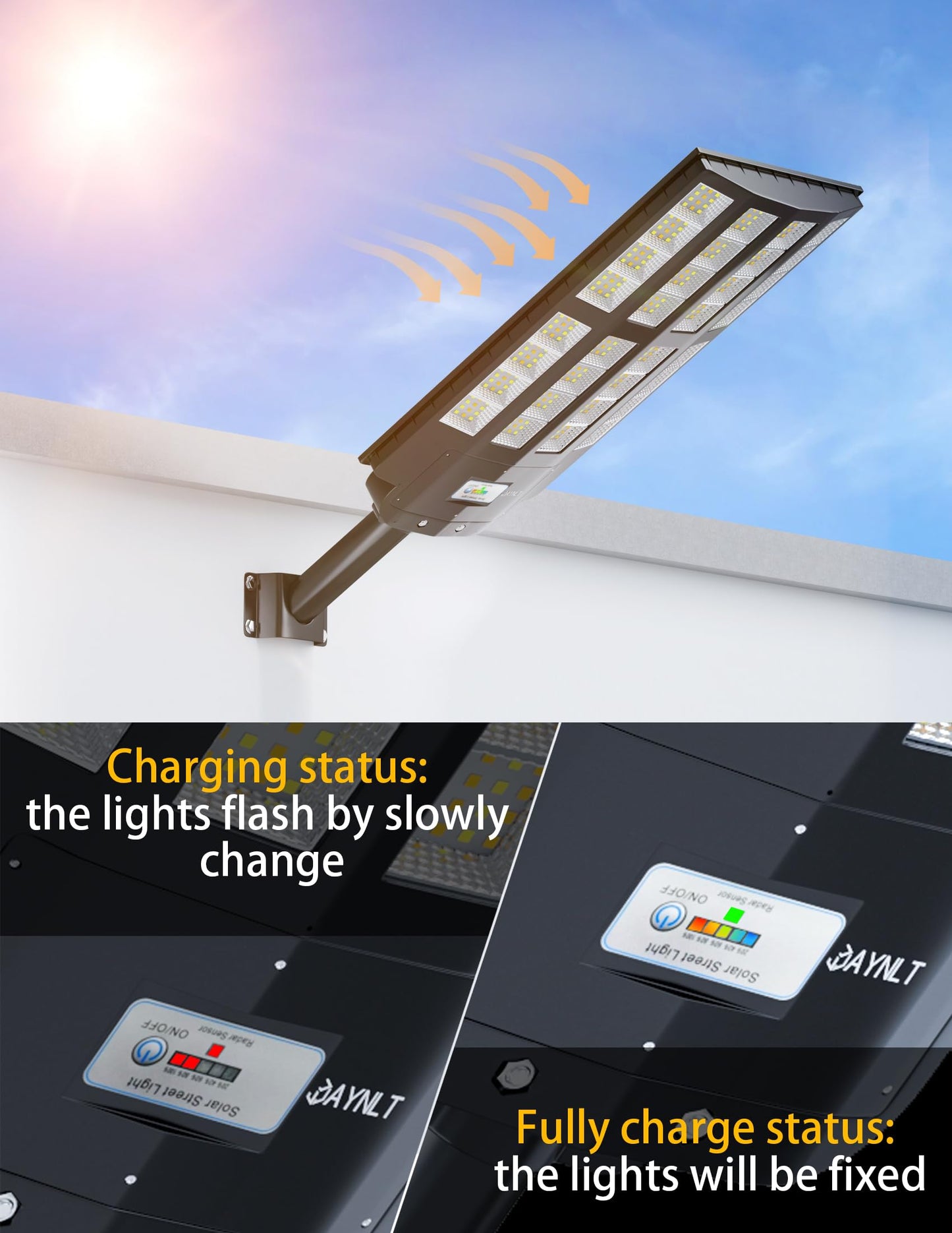 JAYNLT Y-7200W Solar Street Lights Outdoor,680000LM 6500K High Lumen Solar Parking Lot Lights Commercial, Dusk to Dawn Solar Security Flood Lights with Motion Sensor for Parking Lot,Garage,Stadium
