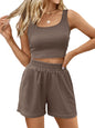 Trendy Queen Two Piece Summer Outfits 2 Piece Sets 2025 Sleeveless Matching Lounge Crop Top High Waisted Short