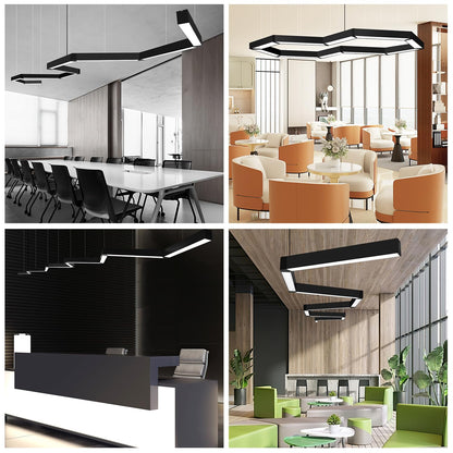 20FT LED Linear Light, 250W Pendant Light Fixtures, 0~10V Remote Switch, 3000K 4000K 6000K Color Changing Function, Combination Black Ceiling Shop Light, Suspended Office Lighting Fixture