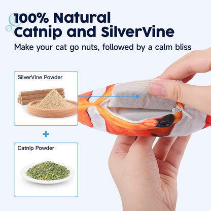Potaroma Cat Toys Flopping Fish with SilverVine and Catnip, Moving Kitten Kicker, Floppy Wiggle Carp for Small Dogs, Interactive Motion Kitty Exercise, 10.5 Inches