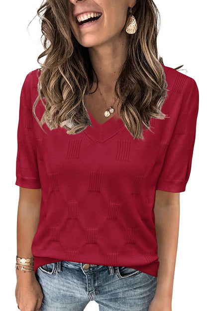 Arach&Cloz Women's Tops 2025 Spring Summer Short Sleeve Sweater Fashion Trendy Dressy Casual Outfit Versatile Knit Blouse
