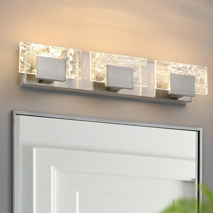 LED Bathroom Vanity Light: 24 inch Brushed Gold Acrylic Modern Lighting Fixtures - 3 Lights Contemporary Smoke Design Wall Lights Fixture Over Mirror 3000K