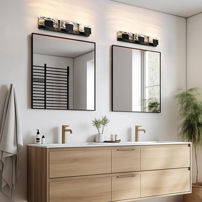 LED Bathroom Vanity Light: 24 inch Brushed Gold Acrylic Modern Lighting Fixtures - 3 Lights Contemporary Smoke Design Wall Lights Fixture Over Mirror 3000K