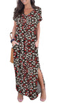GRECERELLE Women's Casual Loose Pocket Long Dress Short Sleeve Split Maxi Dresses