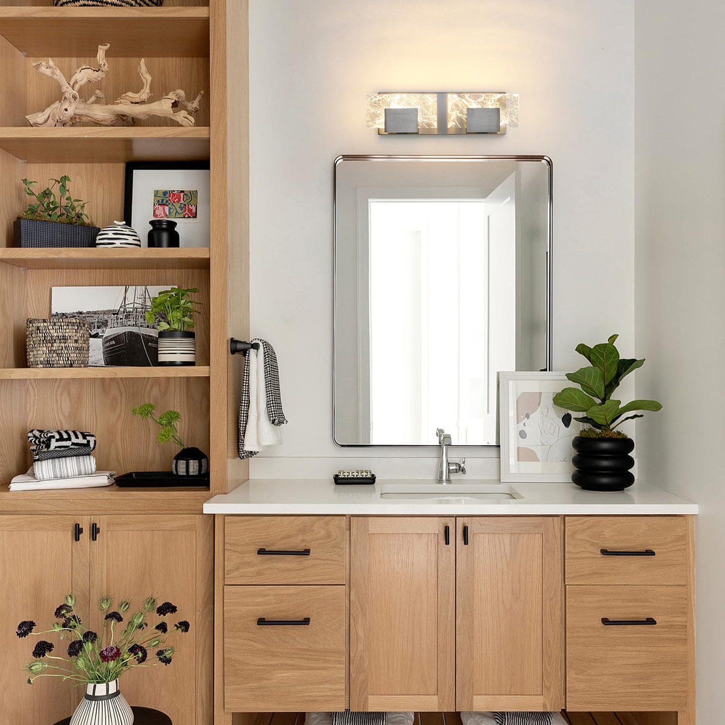 LED Bathroom Vanity Light: 24 inch Brushed Gold Acrylic Modern Lighting Fixtures - 3 Lights Contemporary Smoke Design Wall Lights Fixture Over Mirror 3000K